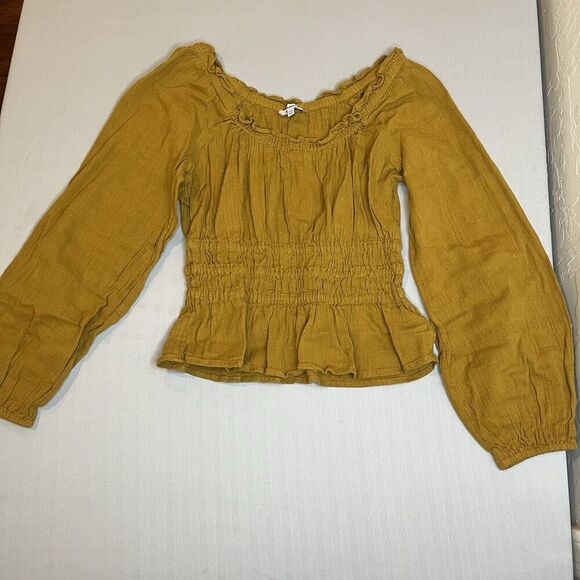 Madewell Sophia Top Womens XXS Antique Gold Textured Plaid Cropped Scoop Neck - Picture 2 of 10